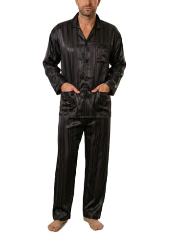 NORMANN Satin Pyjama lang durchgeknöpft Schattenstreifen - 10012 in anthrazit