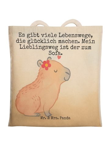 Mr. & Mrs. Panda Einkaufstasche Capybara Blume Design mit Spruch in Weiß