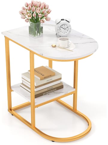 COSTWAY Beistelltisch Marmor Optik in Weiß