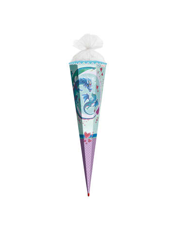 ROTH Schultüte groß Drachenliebe 85 cm, Glitter Pailettenborte in Hellblau