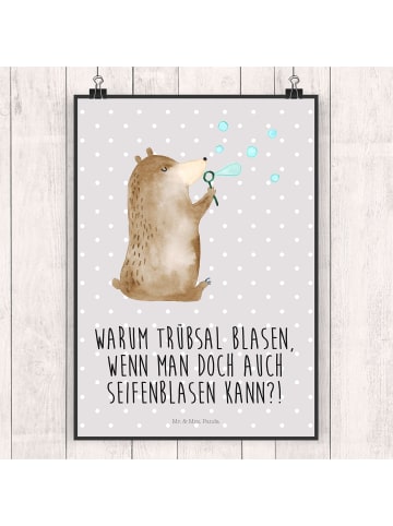 Mr. & Mrs. Panda Poster Bär Seifenblasen mit Spruch in Grau Pastell