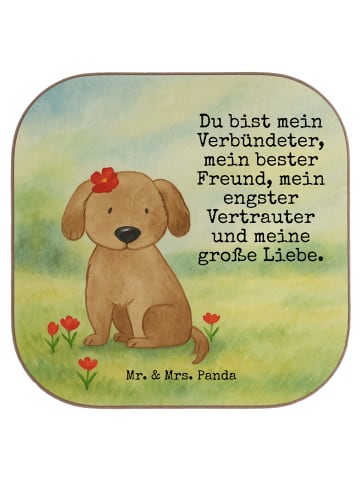 Mr. & Mrs. Panda Holzuntersetzer Hund Dame Design mit Spruch in Weiß