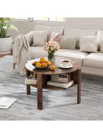 COSTWAY Couchtisch Rund mit Stauraum in Braun