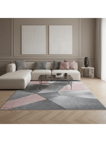 KADIMA DESIGN Teppich Kurzflor Waschbar Geometrisch ANDALO Strapazierfähig OEKO-TEX in Pink