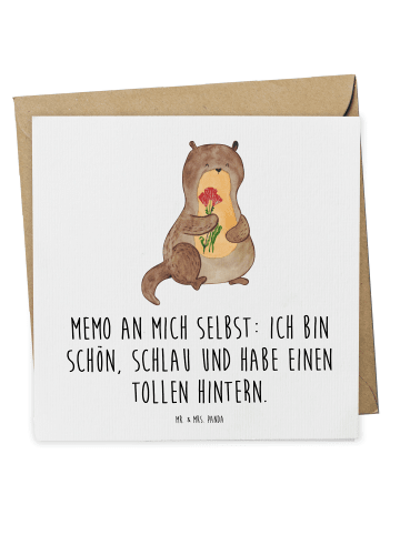 Mr. & Mrs. Panda Glückwunschkarte Otter Blumenstrauß mit Spruch in Weiß