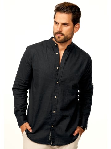 behype Langarmhemd - aus Leinen im Regular-Fit Sommerhemd in Schwarz