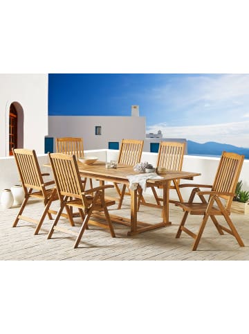 Beliani 7-tlg Gartentisch Set JAVA in Heller Holzfarbton
