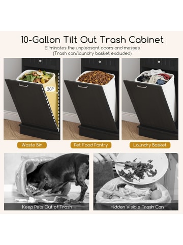 COSTWAY Küchenschrank für 45 L Mülleimer 100 x 34 x 172 cm in Schwarz
