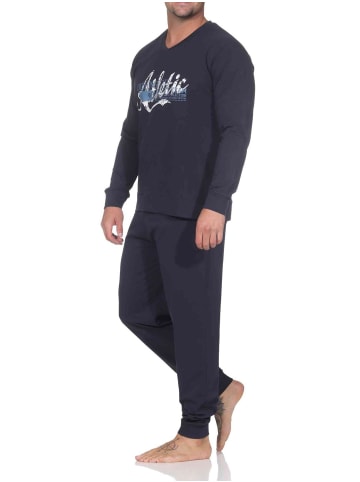 NORMANN Schlafanzug langarm Frontprint in navy