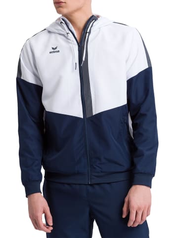 erima Squad Tracktop Trainingsjacke mit Kapuze in weiss/new navy/slate grey