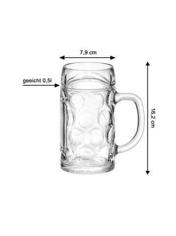 VAN WELL 12er Set Bierkrüge geeicht München 0,5 Liter in transparent