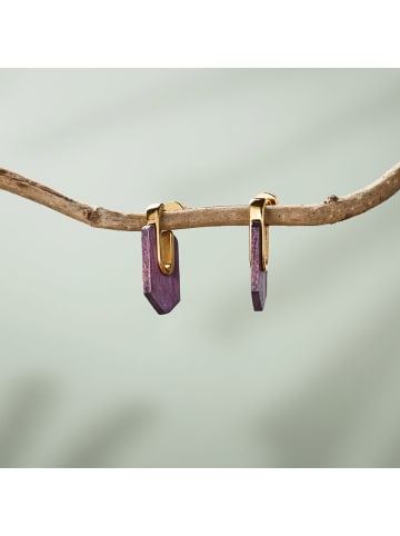 Holzkern Damen-Ohrringe Ohrstecker Sequoia Amaranth/Goldfarben