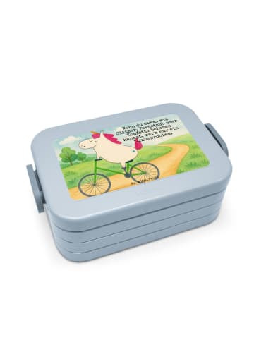 Mr. & Mrs. Panda Vesperbox Einhorn Radfahrer Design mit Spruch in Blau Pastell