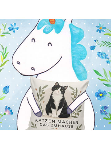 Mr. & Mrs. Panda Kissen Katze schwarz-weiss Design mit Spruch in Weiß