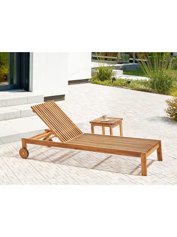 Beliani Gartenliege BELLANO in Heller Holzfarbton - (W) 65 x (H) 91 x (L) 196 cm