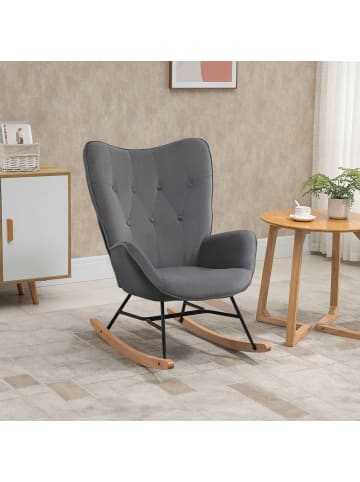 HOMCOM Schaukelsessel-65B x 70T x 96H cm-Dunkelgrau+Natur