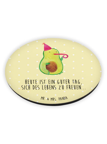 Mr. & Mrs. Panda Rund Magnet Avocado Feier mit Spruch in Gelb Pastell