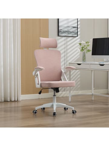 ABRIHOME Bürostuhl in Rosa mit Netz Lendenstütze Kopfstütze Hochlehner