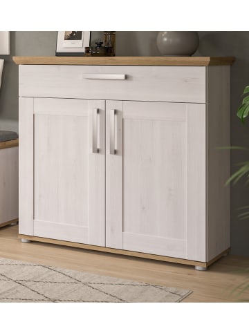 Inn.Furn Schuhschrank weiß Lärche 95 cm, Schuhkommode im Landhaus-Stil