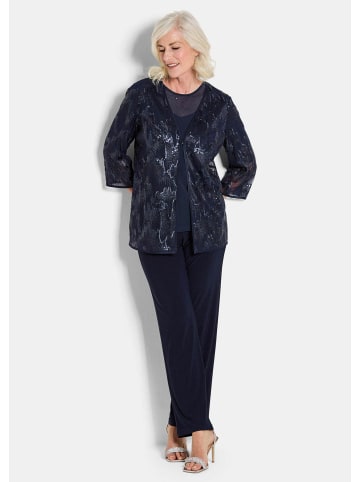 GOLDNER Blusenjacke Elegante Pailletten-Jacke, V-Ausschnitt in marine