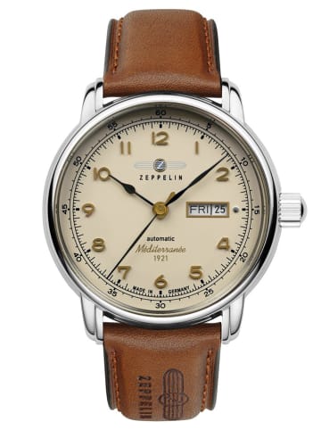 Zeppelin Herrenuhr Automatik 100 Jahre Méditerranée Creme / Braun / Silber