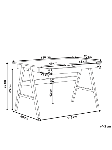 Beliani Schreibtisch SHESLAY in Heller Holzfarbton - (W) 120 x (H) 75 x (L) 70 cm