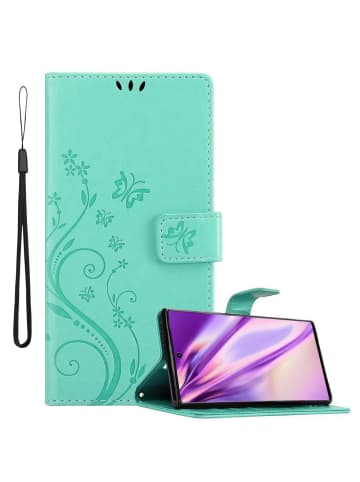 cadorabo Hülle für Samsung Galaxy NOTE 10 Blumen Design in FLORAL TÜRKIS