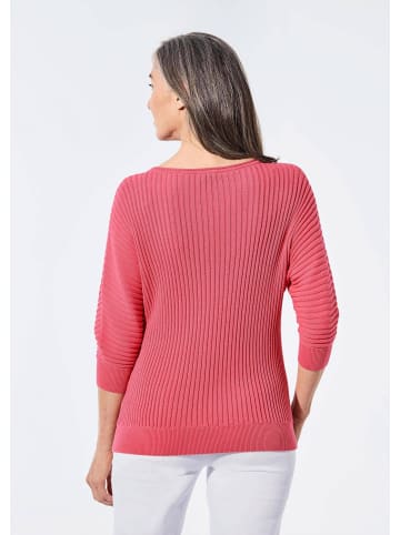 GOLDNER Baumwollmix mit Fledermausärmeln und Rippstruktur in koralle