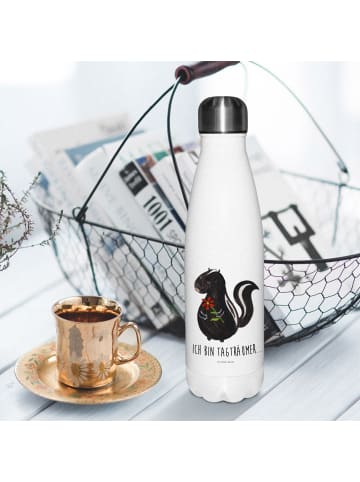 Mr. & Mrs. Panda Trinkflasche Stinktier Blume mit Spruch in Weiß
