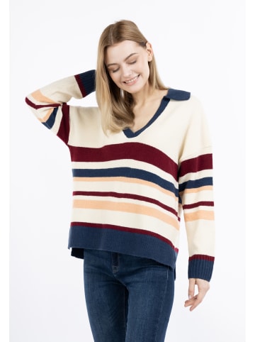 DreiMaster Damen Strickpullover in Wollweiss Mehrfarbig