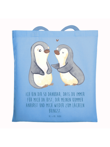 Mr. & Mrs. Panda Tragetasche Pinguine trösten mit Spruch in Sky Blue