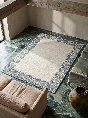 KADIMA DESIGN Teppich Wolle Handgetuftet BROK Floral Wohnzimmer Wohnlich in Blau-Beige