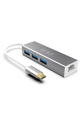 Inca INCA USB-C HUB Type-C-Hub X4: USB 3.0, Ethernet RJ45 Multiplexer in Silber