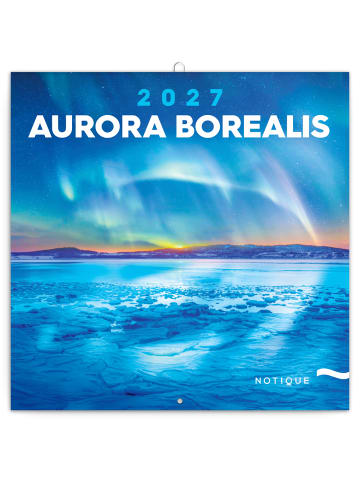 NOTIQUE Wandkalender 2027 6-sprachig in Aurora Borealis - 30 x 30 cm