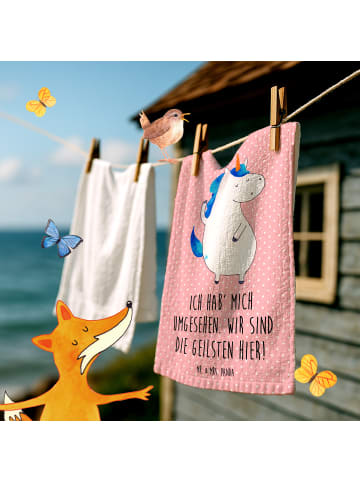 Mr. & Mrs. Panda Handtuch Einhorn Mann mit Spruch in Rot Pastell