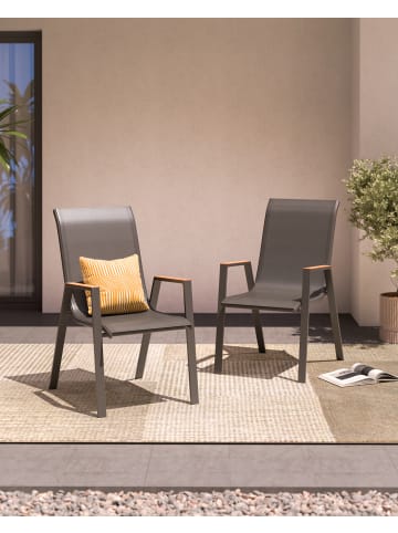 home24 Stapelstuhl Tjorn 2er-Set in Anthrazit / Braun