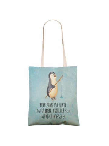 Mr. & Mrs. Panda Einkaufstasche Pinguin Angler mit Spruch in Eisblau