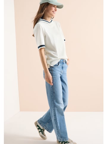 Cecil Kurzarm Shirt mit Kapuze und Rippdetails in vanilla white