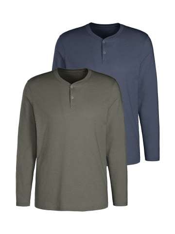 H.I.S Langarmshirt in khaki / blau