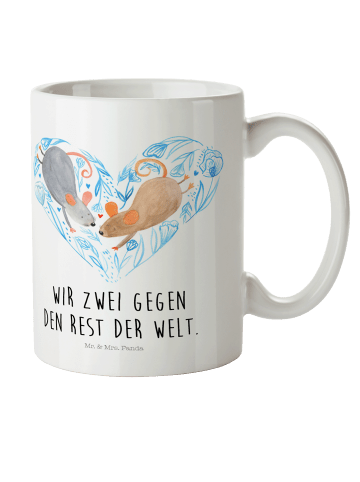 Mr. & Mrs. Panda Plastikbecher Mäuse Herz mit Spruch in Weiß