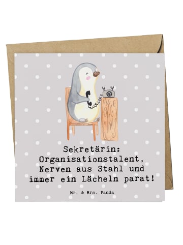 Mr. & Mrs. Panda Einladungskarte Sekretärin Heldin mit Spruch in Grau Pastell
