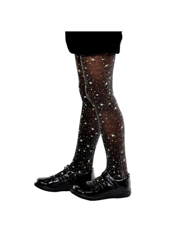 COFI 1453 Kinderstrumpfhose 20 DEN mit Sternenmuster - Glitzerstrumpfhose in Schwarz