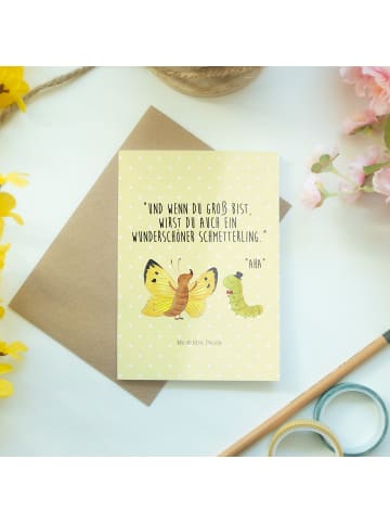 Mr. & Mrs. Panda Grußkarte Raupe Schmetterling mit Spruch in Gelb Pastell