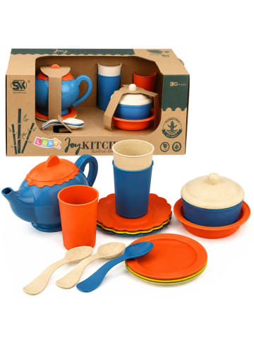 Wisam Lean Toys Kindergeschirr-Set aus Bambusfasern, blau und orange, 15-teilig