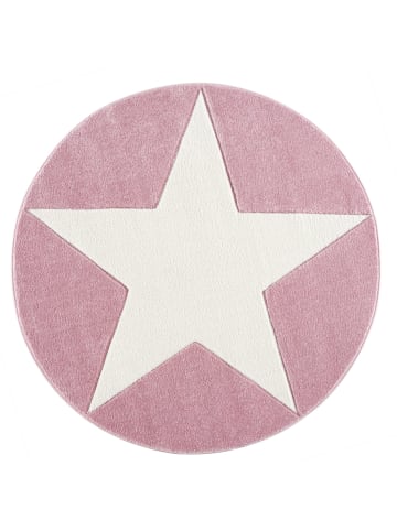 Livone Kinderteppich STERN in rosa/weiß rund
