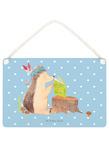 Mr. & Mrs. Panda Deko Schild Igel Federschmuck ohne Spruch in Blau Pastell