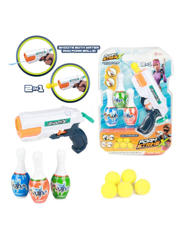 Toi-Toys FOAM STRIKE X Set - Wasserpistole mit 5 Bällen und 3 Kegeln in mehrfarbig