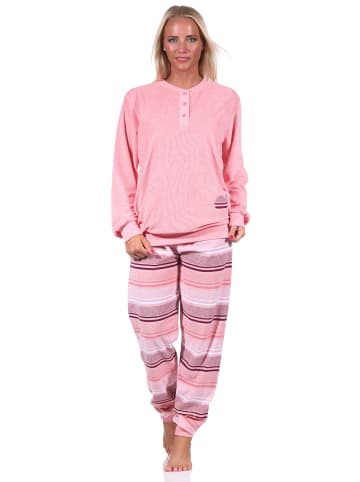 NORMANN Frottee Pyjama lang Bündchen Hose gestreift in rosa