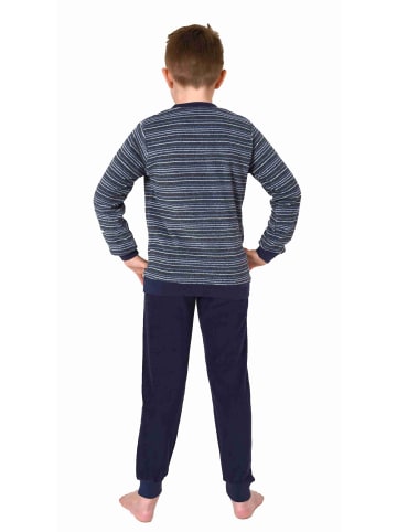 NORMANN langarm Frottee Schlafanzug Pyjama Bündchen Streifen - 77086 in blau