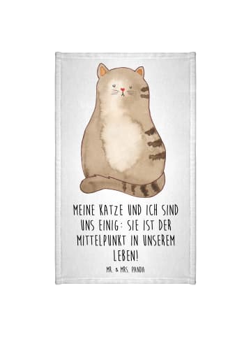 Mr. & Mrs. Panda Gästehandtuch Katze Sitzen mit Spruch in Weiß